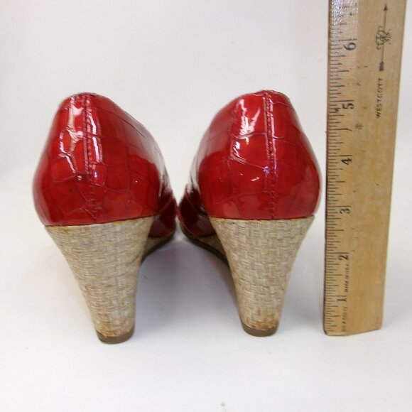 Brighton Riva Red Crocodile Embossed Leather Espadrille Wedge Heels 8.5 - Picture 4 of 6